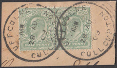 76346 - DEVON. 1908 small piece with KEDVII ½d x 2 cancell...