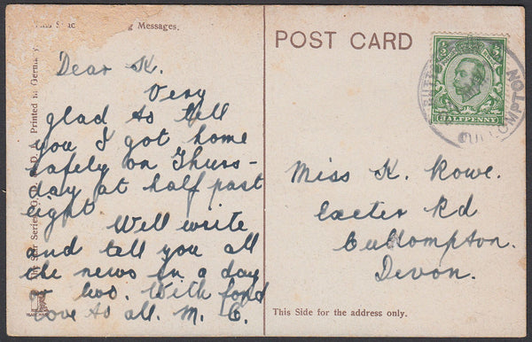 76349 - DEVON. 1913 post card of Exe Bridge, Exeter to Cul...