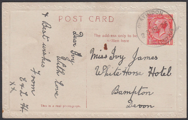 76354 - DEVON. 1925 post card to Bampton with KGV 1d cance...