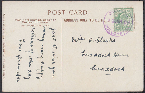 76355 - DEVON. 1909 post card to Craddock with KEDVII ½d c...