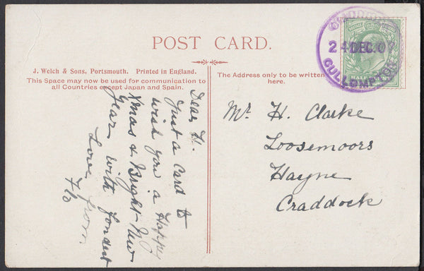 76359 - DEVON. 1907 post card used locally in Craddock wit...