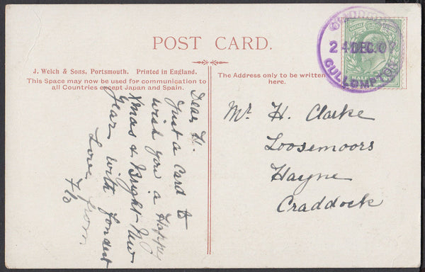 76359 - DEVON. 1907 post card used locally in Craddock wit...