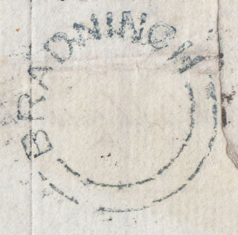 76370 - 1855 MAIL BRADNICH (DEVON) TO EXETER/PL.2(AI)(SG21)/MISSING IMPRIMATUR LETTERING.
