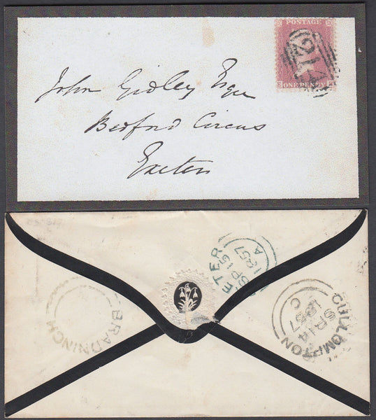 76374 - DEVON/PL.37(EH)(SG40). 1857 mourning envelope Cull...