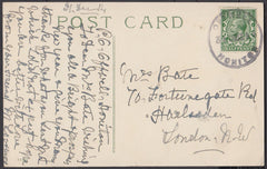 76393 - DEVON. 1914 post card to Harlesden, London with KG...