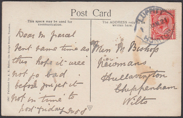 76402 - DEVON. 1921 post card (stain) of the Castle, Taunt...