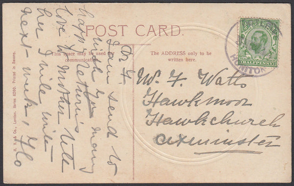 76422 - DEVON. 1911 post card to Axminster with KGV ½d Dow...
