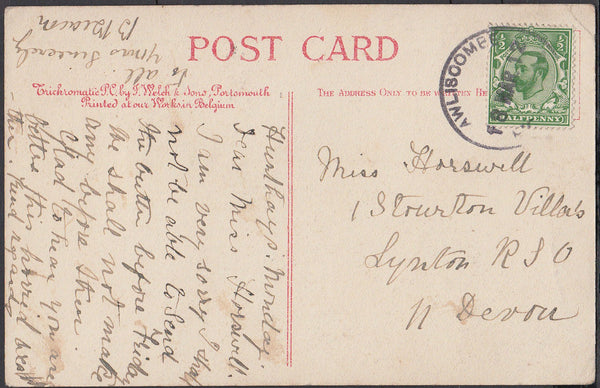 76425 - DEVON. 1912 post card to Lynton with KGV ½d Downey...