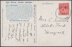 76432 - DEVON. 1919 post card (R.N.L.I.) to Hemyock with K...