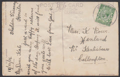 76433 - DEVON. 1916 post card to Cullompton with KGV ½d ca...