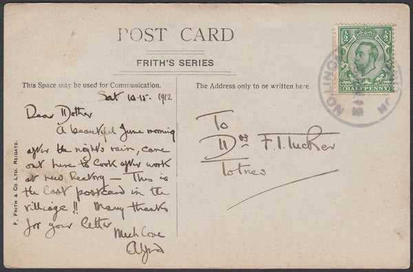 76439 - DEVON. 1912 post card of Feniton Church to Totnes ...