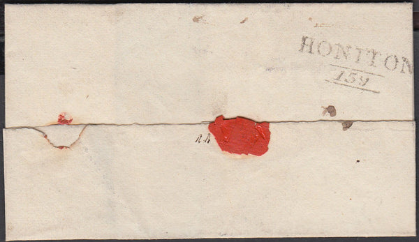 76443 - 1825 DEVON/'HONITON' MILEAGE MARK (DN754) . Wrapper Honiton to Exeter dated 31st M...