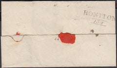 76443 - 1825 DEVON/'HONITON' MILEAGE MARK (DN754) . Wrapper Honiton to Exeter dated 31st M...