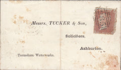 76493 - 1855 PRINTED CIRCULAR EXETER TO ASHBURTON WITH 'ALPHINGTON' UDC.