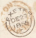 76493 - 1855 PRINTED CIRCULAR EXETER TO ASHBURTON WITH 'ALPHINGTON' UDC.
