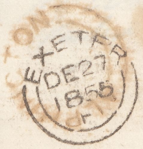 76493 - 1855 PRINTED CIRCULAR EXETER TO ASHBURTON WITH 'ALPHINGTON' UDC.