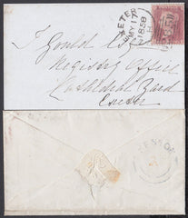 76503 - 1858 DEVON/'KENTON' UDC. Envelope used locally in Exeter with S...