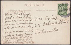 76546 - DEVON. 1912 post card to Salcombe with KGV ½d Down...