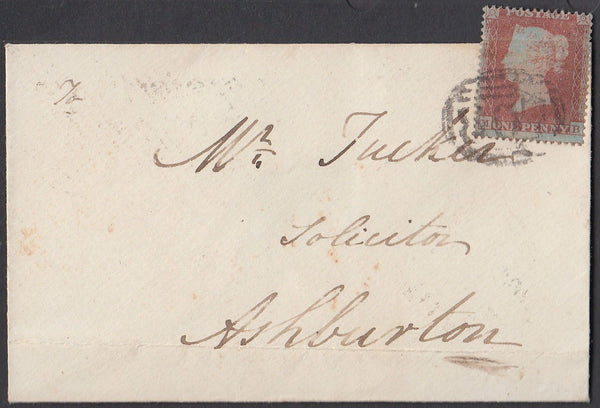 76585 - 1854 DEVON/'MOUNTS' UDC. Envelope Totnes to Ashburton with SG1...