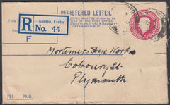76612 - DEVON. 1930 KGV 4½d carmine registered envelope to...