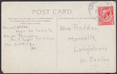 76622 - DEVON. 1924 post card to Longdown with KGV 1d canc...