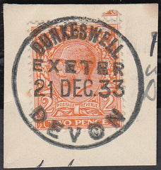 76627 1933 'DUNKESWELL/EXETER/DEVON' RUBBER DATE STAMP ON PIECE.