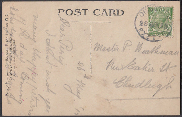 76637 - DEVON. 1916 post card to Chudleigh with KGV ½d can...