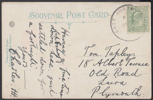 76655 - DEVON. 1908 post card of Dulverton to Plymouth wit...