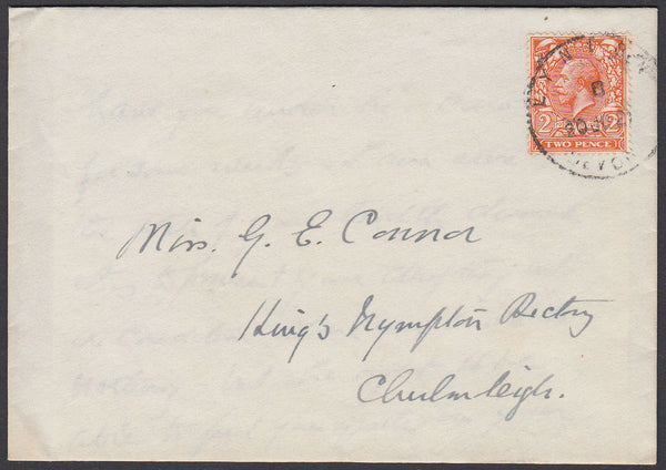 76658 - DEVON. 1921 envelope with letter Lynton to Chulmle...