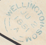 76677 PALE BLUE '860' NUMERAL OF WELLINGTON (SOMS.) ON 1851 MOURNING ENVELOPE  (SPEC B1xb)/'HOLCOMB-ROGUS' UDC.