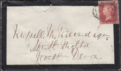 76686 - 1858 DEVON/'LYNMOUTH' UDC/MOURNING ENVELOPE. 1858 mourning envelope (several tears) Lynm...