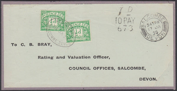 76711 - DEVON. 1938 piece used locally in Salcombe postage...