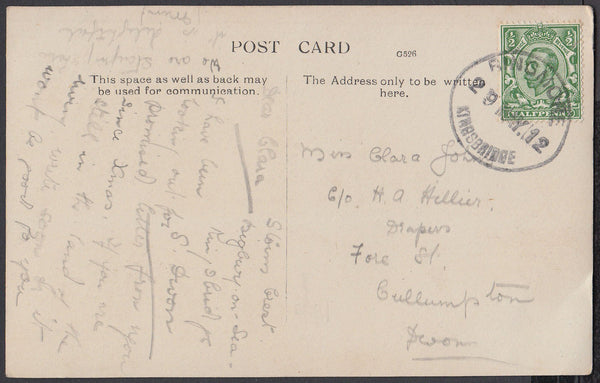 76722 - DEVON. 1912 post card of Bigbury-on-Sea to Cullomp...