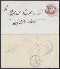 76763 - 1851 DEVON/'DENBURY' UDC. 1851 1d pink envelope Newton Abbot to Ashbu...