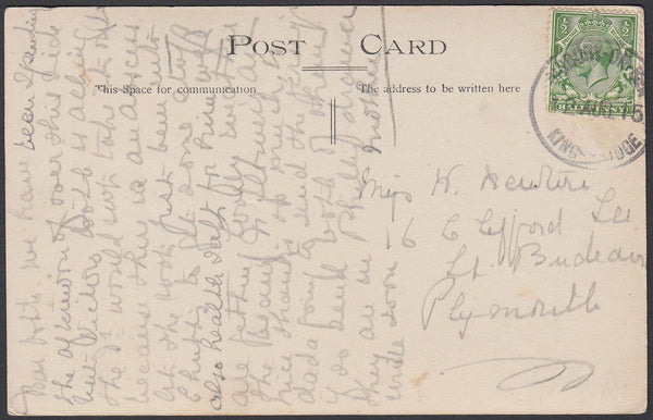 76802 - DEVON. 1915 post card of Ringmore Church to Plymou...