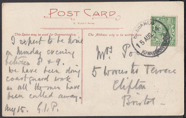 76805 - DEVON. 1914 post card of Tor Cross to Bristol with...