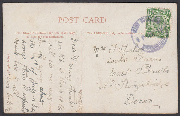 76822 - DEVON. 1912 post card of Newquay to Kingsbridge wi...