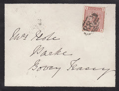 76834 - 'B82' 3VOS NUMERAL OF MOUNTS (DEVON) ON MOURNING ENVELOPE TO BOVEY TRACEY.
