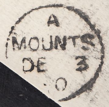 76834 - 'B82' 3VOS NUMERAL OF MOUNTS (DEVON) ON MOURNING ENVELOPE TO BOVEY TRACEY.