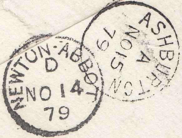 76843 - 1879 '567.' 3VOS NUMERAL OF NEWTON ABBOT ON COVER TO ASHBURTON. Fine envelope