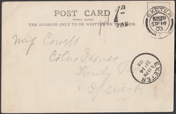 76856 - 1903 UNPAID MAIL EXETER TO IPSWICH. Post card of Exeter to Ips...