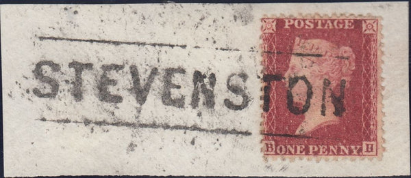 77001 - 1857 'STEVENSTON' TYPE III SCOTS LOCAL CANCELLATION ON PIECE (CO. AYR)/1D (SG40)(BH).