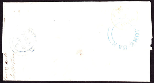 77013 - YORKSHIRE/MONK.BAR UDC IN BLUE (YK3386). 1848 wrapper York to London (stamp remo...