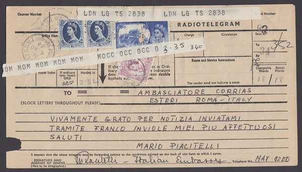 77124 - 1964 TELEGRAM 10S CASTLE ISSUE. Telegram (221x120) with Wilding 6...