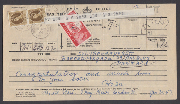 77129 - 1964 TELEGRAM 5S CASTLE ISSUE. Telegram (216x120) with Wilding 1...