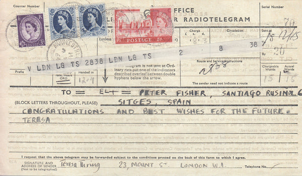 77131 - 1964 TELEGRAM 5S CASTLES. Telegram (216x120) with Wildings ...