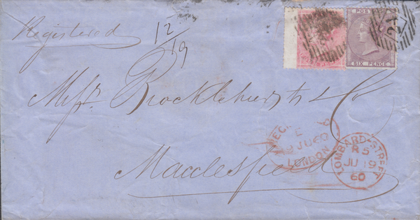 77341 - 1860 REGISTERED MAIL LONDON TO MACCLESFIELD. Wrapper London to...