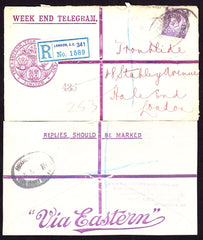 77492 - 1918 "WEEK END TELEGRAM" USED IN LONDON. Envelope with purple pri...