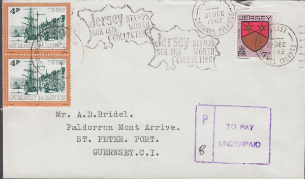 77606 - 1982 envelope Jersey to Guernsey with 7p issue can...
