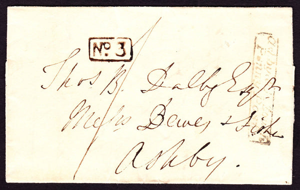 77742 - LEICS/'ASHBY DE LA ZOUCH PENNY POST' HAND STAMP (LC14)/'ASHBY DE LA ZOUCH' UDC (LC12).by on front f...